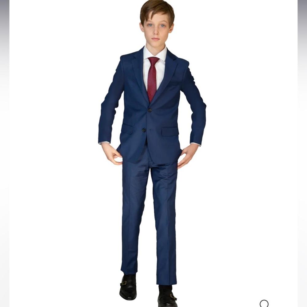 T.O Collecton soft navy blue subtle plaid boys blazer pants suit